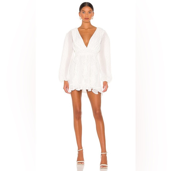 NBD Dresses & Skirts - Sold Out NBD Chiffon White and Silver Anya Mini Dress